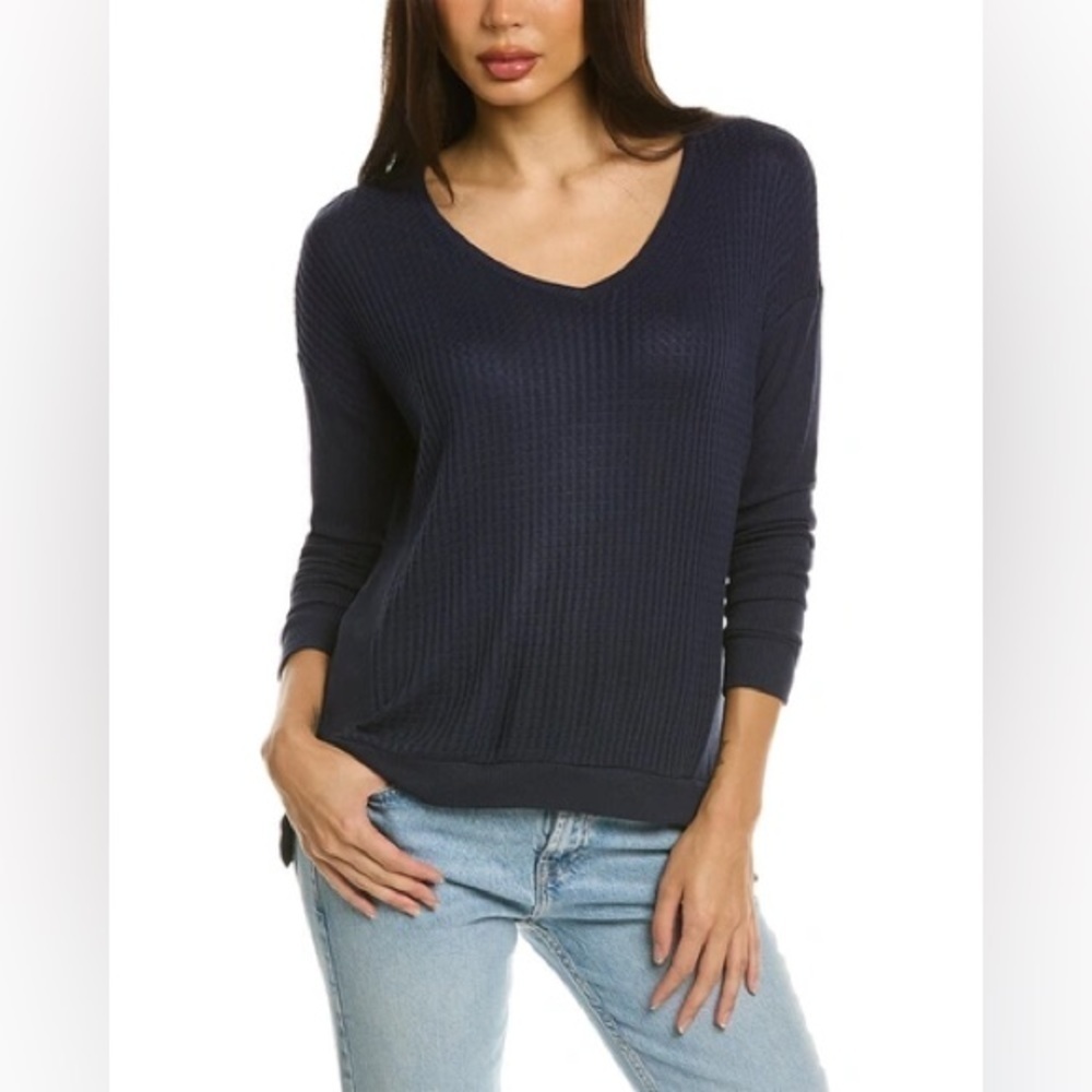 Velvet Graham Spencer Waffle Knit Long Sleeve Top Size Med Made in the USA